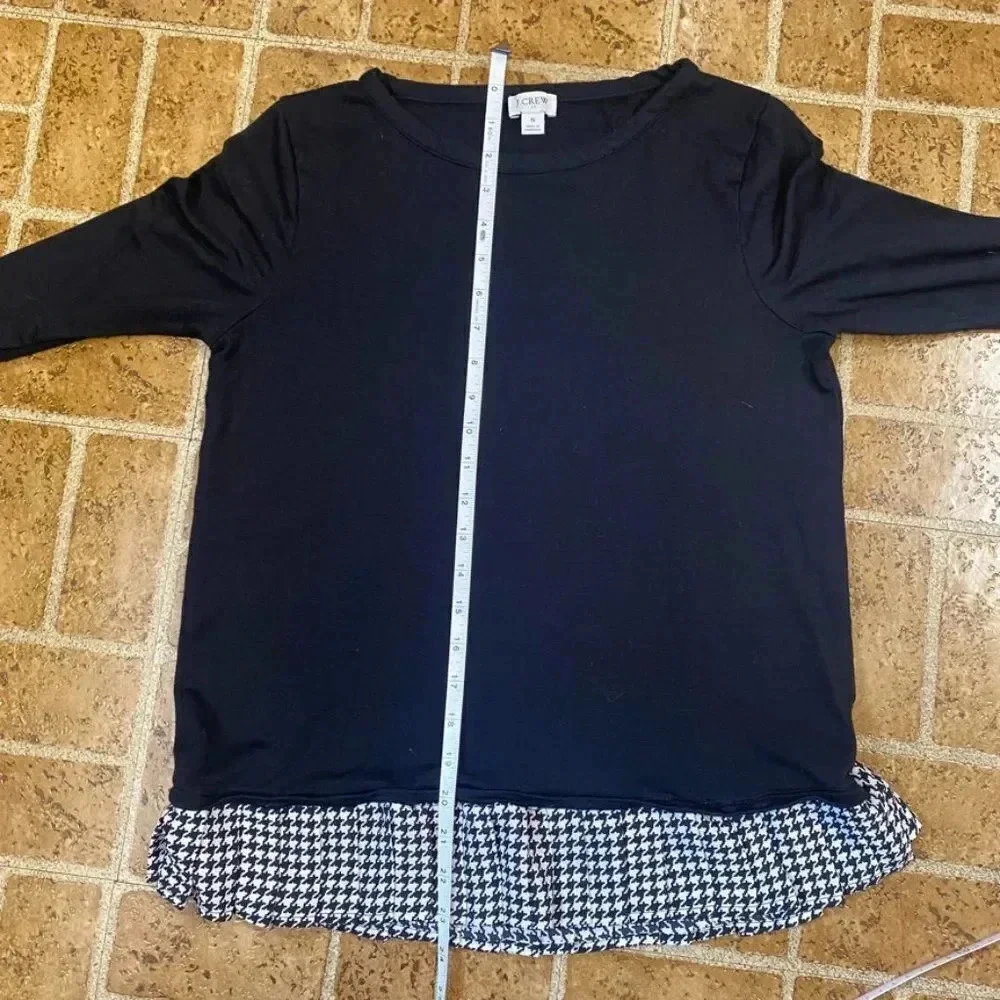 J Crew Black Top with Gingham Ruffle